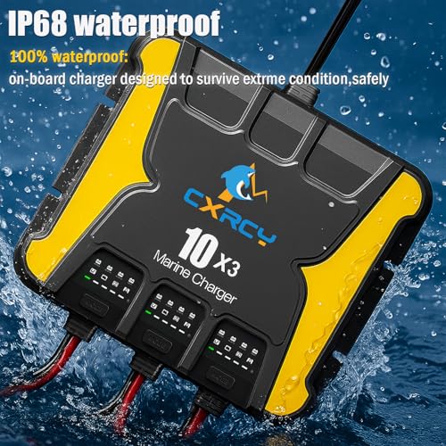 3 Bank Battery Charger 12V, 30A (10A/Bank) onboard Charger, Waterproof Marine Charger, Battery Maintainer & Desulfator for SLA/AGM, Lithium (LiFePO4), Calcium & Deep-Cycle Battery - Charged 24/7
