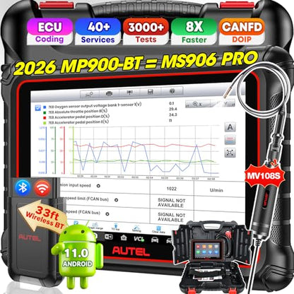 Autel Scanner MaxiPRO MP900-BT w/ MV108S: 2026 MP900BT V2.0 ECU C0ding as MS906 PRO MS906MAX, Up of MP900 MS906BT MP808BT PRO MK900BT, 40+ Service, DoIP&CAN FD, 3K+ Bidirectional Diagnostic Scan Tool