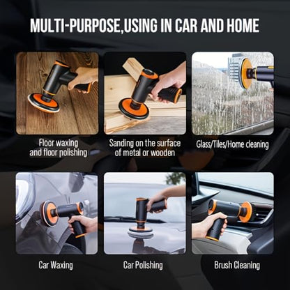 Cordless Car Buffer Polisher Kit, Dual Action Random Orbital Polisher for Car Detailing, 2 Variable Speeds 1700-2500RPM, Polishing Detailing & Waxing Machine for Car Boat with 2 x 2000mAh Battery