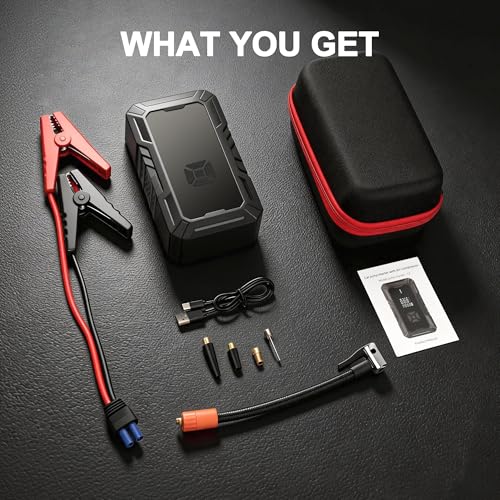 Car Battery Jump Starter with Air Compressor, Portable Jump Pack Fit for 1.5L-9L Gas & Diesel Vehicles (All 12V Batteries Car), Fast Tire Inflation Car Battery Booster Ideal for Men