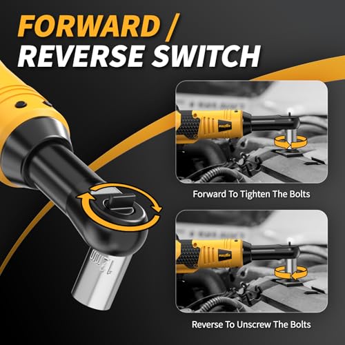 FULLYEA Cordless Electric Ratchet Wrench Set, 550RPM, 45Ft-lbs, 16.8V Extended cordless ratchet wrench 3/8, Power Ratchet with Variable Speed, 1/4" Adapter, 2 * 2.0Ah Battery and Fast Charger(Yellow)