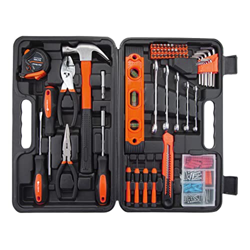 CARTMAN 152-Piece Household Tool Set, Orange Hand Kit With Storage Case Box | Complete tool assortment for home repairs, office fixes, dorm needs, furniture setup, crafting, and everyday household fixes. - color: Orange