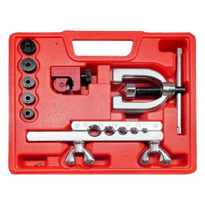 Double & Single Flaring Tool Kit, 45 Degrees Flaring Tool with Tube Cutter and Extra Adapters, Professional Brake Line Brass Tubing Tools Kit for Fuel HVAC Systems Repair