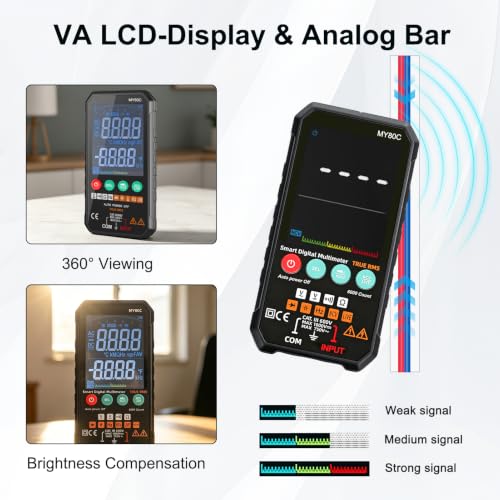 Digital Multimeter with VA Color Display, 6000 Counts True RMS Volt Amp Ohm Tester, Smart Auto-Ranging Electrical Meter for Home and Automotive Repair