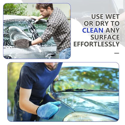 Teenyyou 6 Pcs Microfiber Dusting Mitt Car Wash Mitts Cleaning Glove with Thumb Reusable Terry Dusting Gloves with Elastic Wrist Cuff for Car Wheel Plants House Kitchen(Blue, Grey,8.85 x 7.08 Inch) - color: Blue, Grey, size: 8.85 x 7.08 Inch