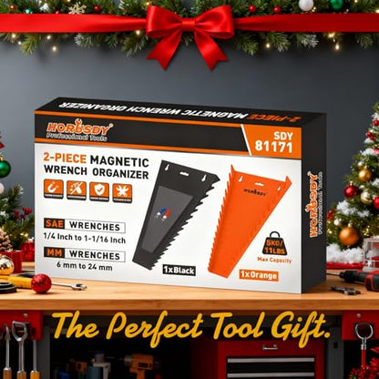 HORUSDY 2-Piece Magnetic Wrench Organizer, 32-Slot Wrench Storage Rack for Toolboxes, Drawer & Garage, SAE (1/4" - 1-1/16") & Metric (6mm - 24mm) Wrench Holder, Black & Orange, 11LBS Capacity - style: 2-Piece Magnetic Wrench Organizer, 32-Slot