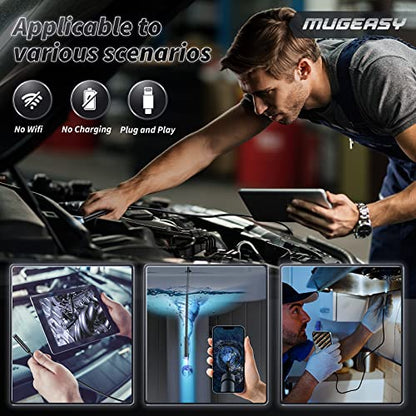 Endoscope Camera with Light, 1920P HD Bore Scope Borescope with 8 Lights, Waterproof 16.4FT Semi-Rigid Cord for Pipe Inspection, Industrial Endoscope for Phones(Black) - style: Single Lens