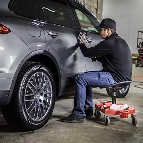 Adam's Polishes Pro Rolling Stool, Car Detailing Stool Chair, Shop Stool with Wheels, Garage Organizer, Tool Organizer Tray, Adjustable Height for Car Cleaning Buffer Polisher Ceramic Coating Car Wax