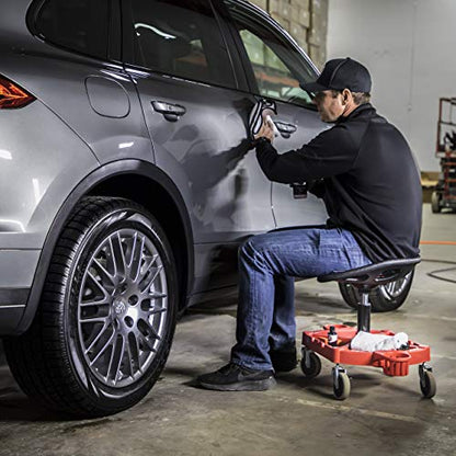 Adam's Polishes Pro Rolling Stool, Car Detailing Stool Chair, Shop Stool with Wheels, Garage Organizer, Tool Organizer Tray, Adjustable Height for Car Cleaning Buffer Polisher Ceramic Coating Car Wax