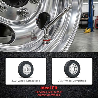 TR545D Truck Tire Valve Stems – 60° Bend, Fit 22.5" & 24.5" Alcoa Aluminum Wheels, Tubeless, 9.7mm Rim Hole (Pack of 10)