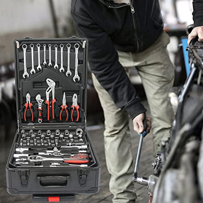 RYH 899pcs All-in-One Professional Tool Set & Rolling Tool Box Set - 4 Drawer Organizer Storage Case - Complete Home, Auto, Mechanic Tool Kit for DIY, Homeowner, Handyman Tool Set (Black) - color: 899pcs+Black