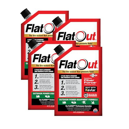 FlatOut Tire Sealant Outdoor Power Equipment Formula - Prevent Flat Tires, Seal Leaks, Contains Kevlar, 32-Ounce Bottle, 4-Pack… - size: 4-Pack (128 oz)