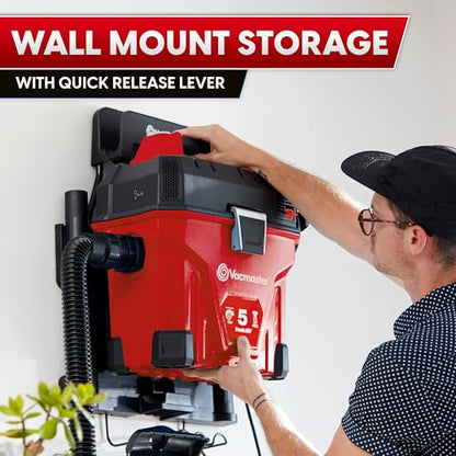 Vacmaster 5-Gallon* 5 Peak HP† Remote Control Wall Mount Wet/Dry Vac – VWMB508 1101 - color: Red