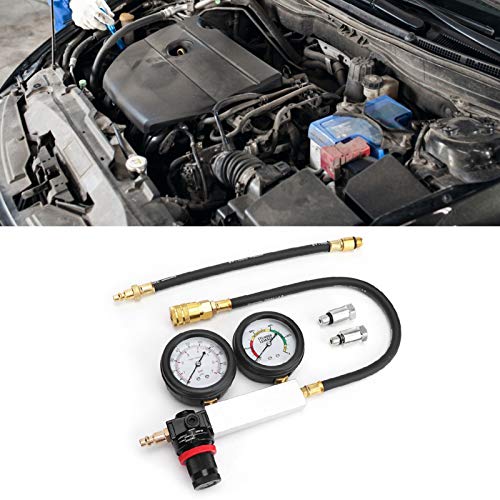 Cylinder Leakage Detector with Dual Pressure Gauges – Engine Compression Leakdown Tester Kit for Piston, Valve & Head Gasket Diagnosis, Includes Threaded Test Plugs for 14mm, 18mm, and Sizes