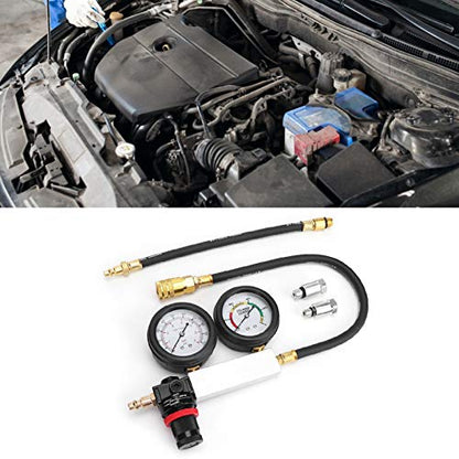 Cylinder Leakage Detector with Dual Pressure Gauges – Engine Compression Leakdown Tester Kit for Piston, Valve & Head Gasket Diagnosis, Includes Threaded Test Plugs for 14mm, 18mm, and Sizes