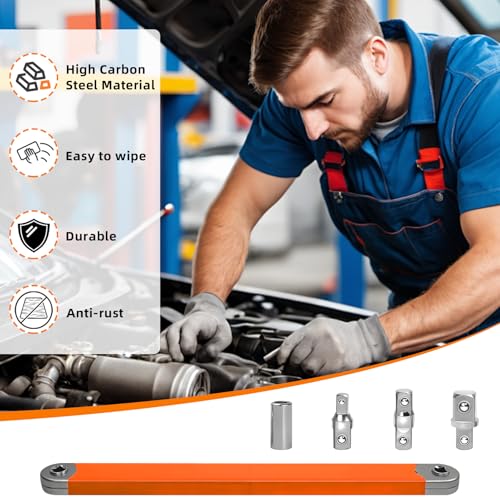 Offset Extension Wrench,15 Inch Impact Ready Socket Wrench Extender Tool Set with 1/2", 1/4" and 3/8" Square Drive Adapters, Zero Degree Ratchet Tool for Car Blue ﻿ (Orange) - color: Orange
