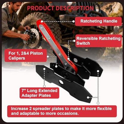 YATOINTO Brake Caliper Compression Tool, Caliper Piston Compressor Tool with Brake Pad Spreader – Includes 2 Large Press Plates & 4 Brake Caliper Hangers for Automotive Disc Brake Repair (Red) - size: 2 Pcs Steel Plates+4 Caliper Hangers