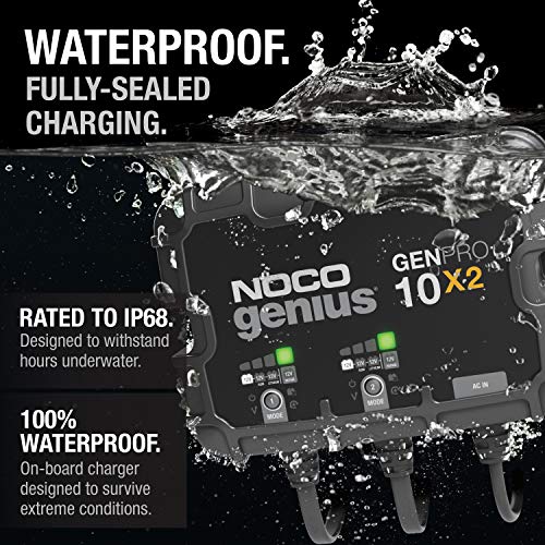 NOCO Genius GENPRO10X2: 2-Bank, 20A Onboard Battery Charger - 10A Per Bank, 12V Waterproof Marine Charger with Overcharge Protection & Temperature Compensation – for Lead-Acid & Lithium Batteries - size: 20A (10A per Bank)