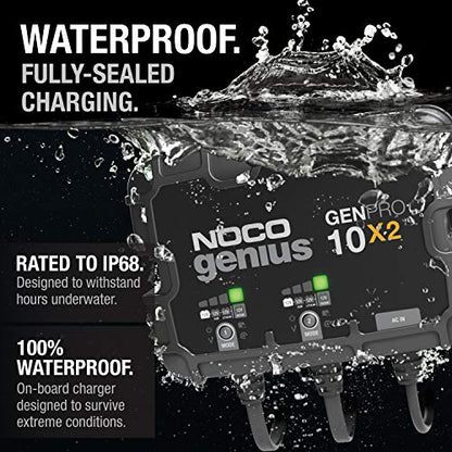 NOCO Genius GENPRO10X2: 2-Bank, 20A Onboard Battery Charger-10A Per Bank, 12V Waterproof Marine Charger,Temperature Compensation for Lead-Acid & Lithium Batteries(Pack of 2) - size: 20A (10A per Bank) (Pack of 2)