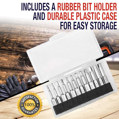 BAKER AND BOLT Robertson Square Drill Bit Set (PREMIUM Complete 12pc Set)/w Storage Case and Bit Holder -Hex Shank Magnetic Bit Set -THE GIFD COLLECTION -Fortified S2 Steel -Long 2in Heads for Drills - style: SQUARE