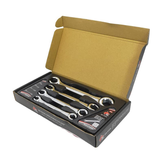 Flare Nut Wrench,Break Line Wrench,High Torque, 4PIECE SAE,Size 3/8" x7/16, 1/2" x9/16, 5/8" x11/16, 3/4" x7/8",Gift for Man,With wrench Tray & Color Box.