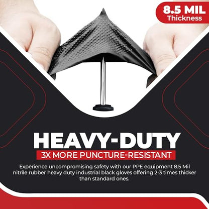 Industrial Nitrile Gloves – Heavy Duty Latex & Powder Free Disposable Gloves with Diamond Texture - color: Black, size: X-Large (Pack of 50)