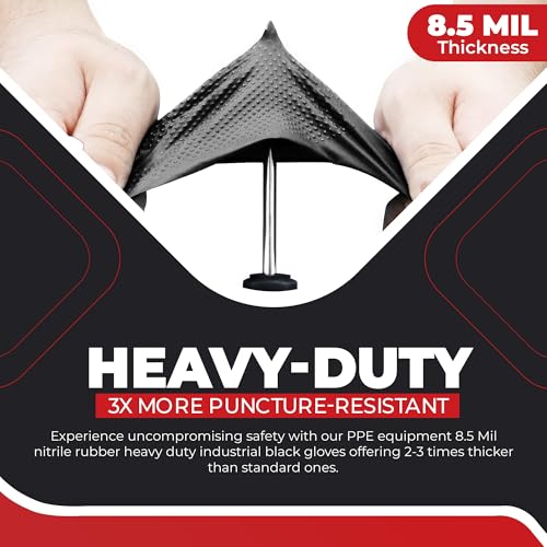 Industrial Nitrile Gloves – Heavy Duty Latex & Powder Free Disposable Gloves with Diamond Texture - color: Black, size: Large (Pack of 50)