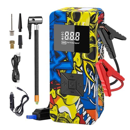 Jump Starter with Air Compressor, 8000A 150PSI Battery Jumper Starter Portable Tire Inflator Pump, 12V Jump Box Car Battery Jump Starter with Smart Jumper Cables, LED Light, LCD Display - size: Standard Version