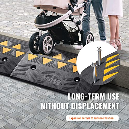 VEVOR Rubber Curb Ramp 5" Rise Height 2 Pack, Heavy-Duty 33069 lbs/15 T Capacity Threshold Ramps, Rubber Driveway Ramps for Cars, Carts, Dollies, Motorcycle, Bikes, Wheelchairs - size: 5" H
