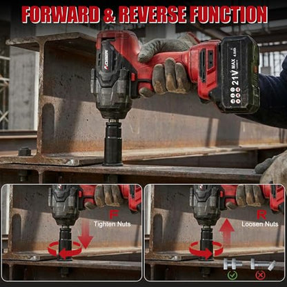 AOBEN 1100N.m Cordless Impact Wrench, 1/2" High Torque Impact Gun, 3-Speed 2500RPM Power Impact Driver for Car RV Tire Lug Nuts, Includes 4.0Ah Battery & Fast Charger, 6 Sockets & Carry Case - size: AB-7337-C