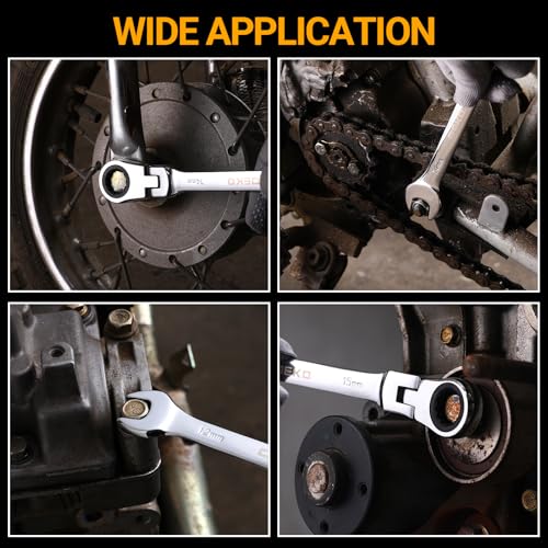 DEKOPRO 8-PC Flex Head Ratcheting Wrench Set, Metric Standard 9-17mm, 72-Tooth Cr-V Combination Wrenches with Portable Pouch for Mechanics & Home Maintenance - size: Metric