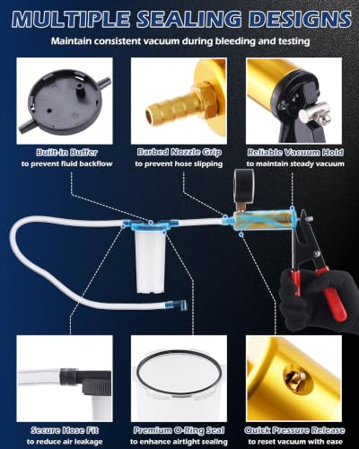 Brake Bleeder Vacuum Pump Kit, Automotive Vacuum Brake Bleeding Tool for Flush Brakes | Manual Brake Fluid & Power Steering Fluid Extractor, Self Brake Bleed Kit for Motorcycle & Car, Blue