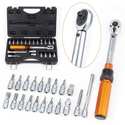 CARTMAN 1/4-Inch Drive Click Torque Wrench, Dual Range Bike Repair Tool Set | Dual range click torque wrench with quick release, reversible ratchet, calibrated accuracy for MTB, e-bike, and moto fix use. - style: 1/4 Inch Drive