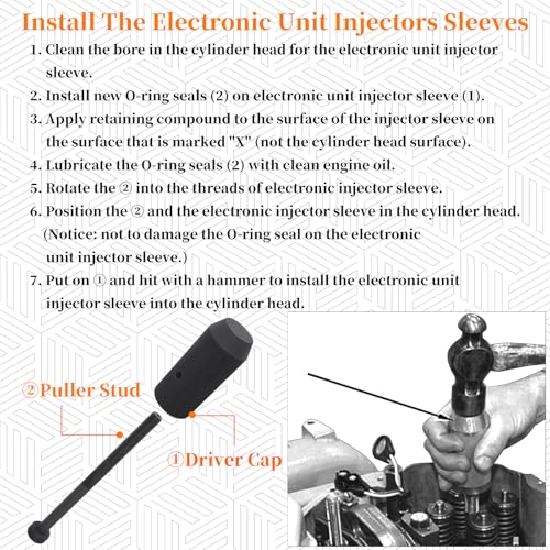 9U-6891 Injector Sleeve Cup Remover & Installer Tool Kit | Compatible with CAT Caterpillar C10 C12 C15 C16 C-18 3406E Engines, 6 PCS Fuel Injector Sleeve Removal Installation Tools - size: 6pcs