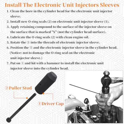 9U-6891 Injector Sleeve Cup Remover & Installer Tool Kit | Compatible with CAT Caterpillar C10 C12 C15 C16 C-18 3406E Engines, 6 PCS Fuel Injector Sleeve Removal Installation Tools - size: 6pcs