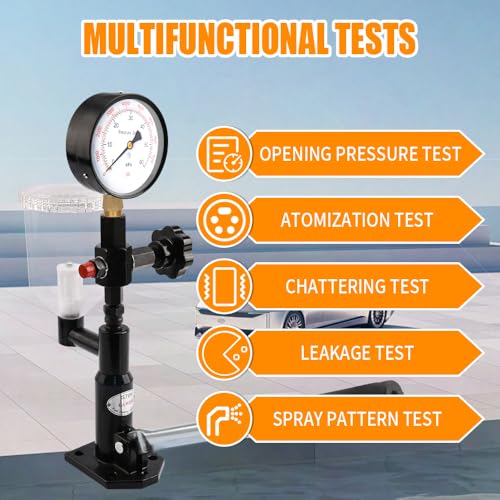 600Bar 8700PSI Diesel Fuel Injector Tester Kit, Diesel Injector Nozzle Tester for Adjust Injector Nozzle Pressure and Testing Diesel Injector Nozzle Pop Pressure Tester with Dual Scale Gauge