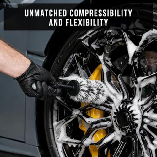 V+ Wheel Barrel Brush, Professional Microfiber Car Cleaner with Long Flexible Handle, Soft Bristle Rim Tool for Deep Well, Spoke & Exhaust Tip, Non-Scratch Auto Detailing Wash Supplies (#B) - color: #B