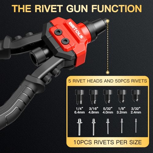 WETOLS 3 in 1 Rivet Nut Tool, Rivet Gun, Reamer Set, Professional Rivet Gun Kit with 5 Rivet Heads and 6 Metric & SAE Mandrels, Hand Riveter Tool with 50 Rivets and 60 Rivet Nuts, Sturdy Case, WE-890 - size: 3 in 1 rivet nut tool