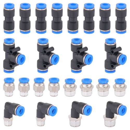 24 Pcs 1/4" Quick Connect Air Line Fittings Kit 1/8" 1/4" Pneumatic Push Lock Air Fittings Push to Connect & NPT Thread Air Hose Fittings Quick Release Airline Fitting Kit - color: Black-24PCS1/4"