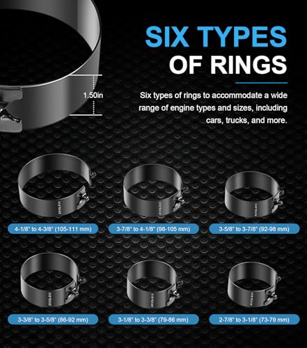 Piston Ring Compressor Tool Set 940387 with Compression Plier and 6 Piston Rings from 2-7/8" to 4-3/8", Used for Car Engine, Vehicle Maintenance Clamps, Ratchet Pliers, Storage Case