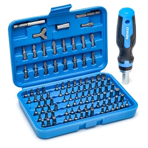 NEIKO 10082A Security Bit Set and Ratcheting Screwdriver | 101 Piece Set | Chrome Vanadium Steel | Screwdriver Bit Set Phillips, Tamperproof Torx Bits, & Flat | 1/4" Hex Shank Magnetic Bit Holder - size: Screwdriver Bit, style: Security