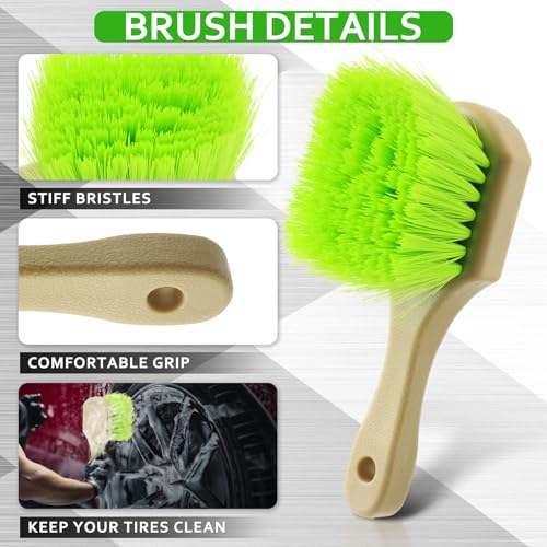 Vesici 2 Pcs 10 Inch Car Wash Brush Head with Soft Detailing Bristle Flow Through Car Cleaning Brush with 1 Pcs Stiff Bristle Wheel Brushes for Motorboat Rv Facades of Houses Wheel Carpet (Green) - color: Green