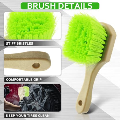 Vesici 2 Pcs 10 Inch Car Wash Brush Head with Soft Detailing Bristle Flow Through Car Cleaning Brush with 1 Pcs Stiff Bristle Wheel Brushes for Motorboat Rv Facades of Houses Wheel Carpet (Green) - color: Green