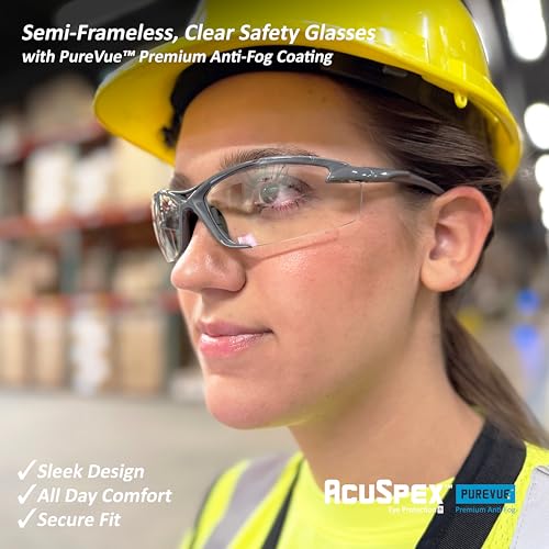 MAGID AcuSpex Clear, Semi-Frameless Safety Glasses, PureVue Premium Anti-Fog, 72 Pairs, Gray/Lime, PX4080 - style: 72 Pairs