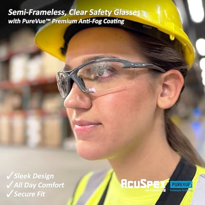 MAGID AcuSpex Clear, Semi-Frameless Safety Glasses, PureVue Premium Anti-Fog, 12 Pairs, Gray/Lime, PX4080 - style: 12 Pairs