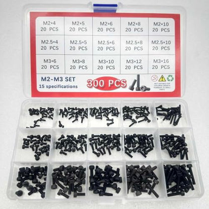 Button Head/Hex Socket/Phillips Flat Head Screws Assortment - Furniture, Auto, Home Repair Fastener Kit (300PCS M2-M3 Hexagon Screws Set - Black) - color: 300PCS M2-M3 Hexagon Screws Set - Black