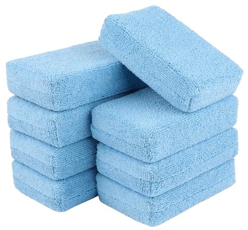 AIDEA Microfiber Applicator Pad-8 Pack, Car Wash Sponge, Blue | Car Sponge and Cleaning Pads, Perfect for Effortless Wax, Sealant, Conditioner Application, Car Detailing Supplies - color: Light Blue, size: 8 PK