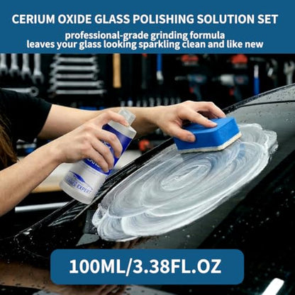 Glass Polish kit,3.38Fl Oz cerium oxide glass polish compound with polishing brush,glass scratch remove,Oil Film Cleaner,Glass Cleaner, Removes Stains and Water Spots, for Cars Glass and Mirror - size: 3.38 Fl Oz (Pack of 1)