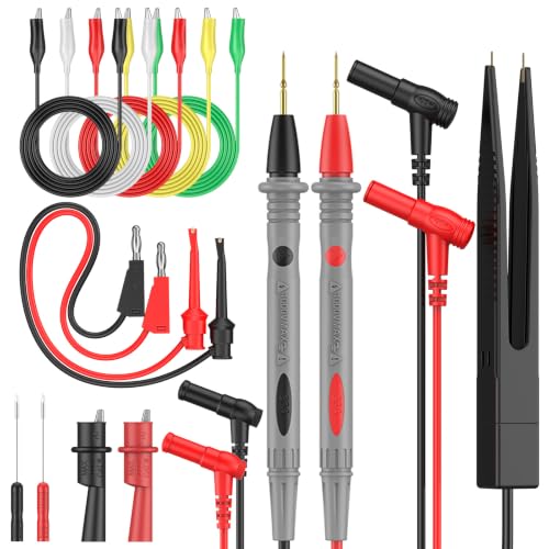Vibit 14 Pcs Multimeter Test Leads, Multimeter Leads Kit with Back Probes, IC Hook Clip Test Leads, SMD Tweezer Probe & Dual Ended Alligator Clip Leads, Insulated Multimeter Probes - size: 14 PCS