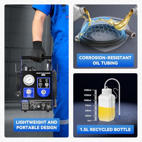 Electric Vacuum Brake Bleeder Kit 7-36 PSI with Aluminum Adapters | 1.6L/min flow rate; air-free fluid bleeding design; fits cars, SUVs, trucks & motorcycles - style: Automatic Brake Bleeder